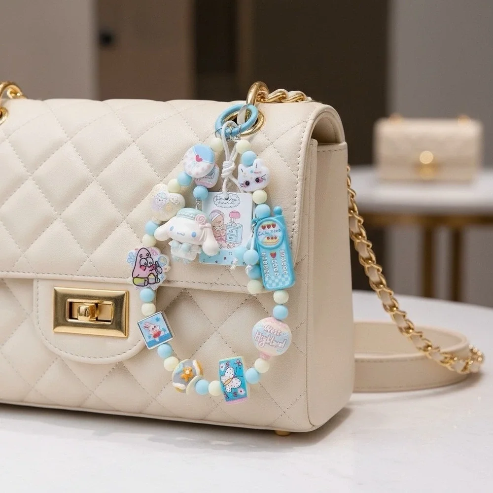 Handmade Cinna Style Blue Beaded‎ Bag Charm Kawaii Keychain